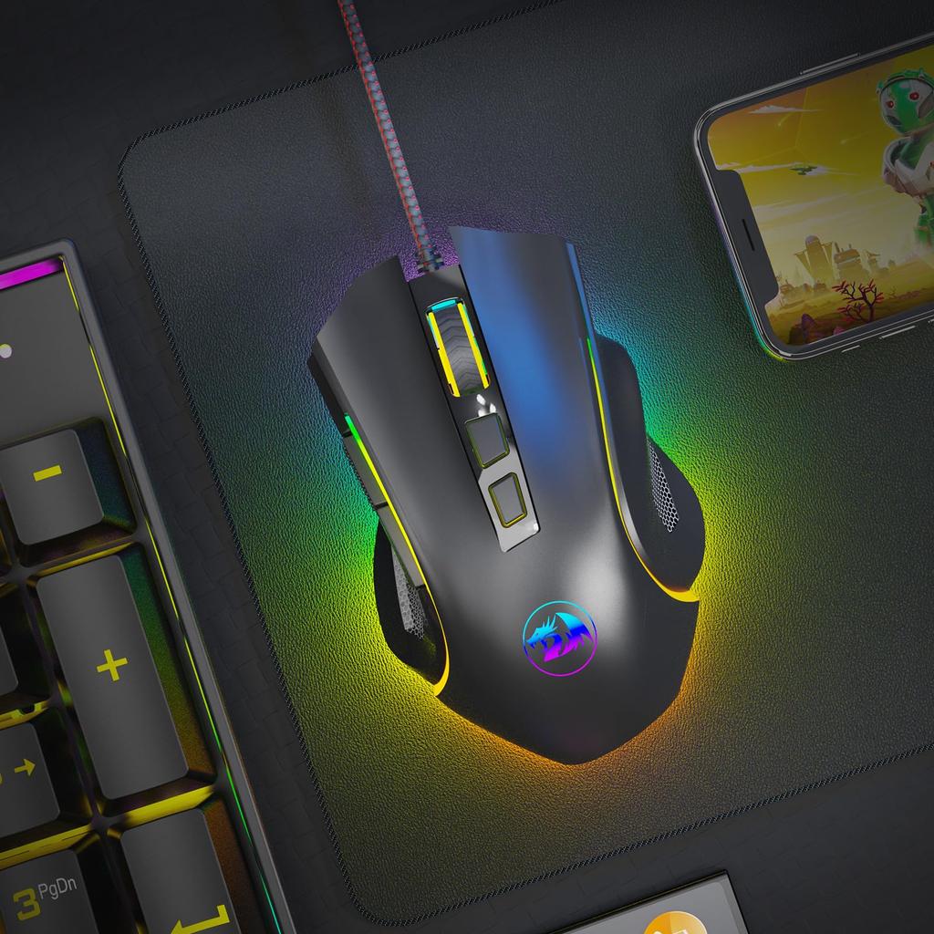 Черная проводная игровая мышь Redragon M602A-RGB с сенсором PAW 3212, 7200 DPI,