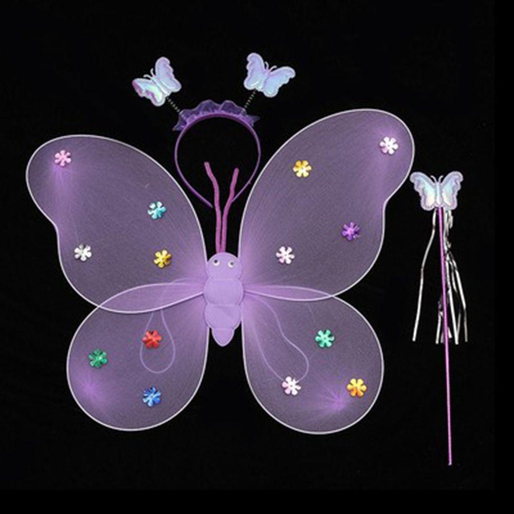 Костюм Принцессы Костюмные Наборы Наряжаться Блестящая Бабочка Детская Повязка на Голову Крылья Бабочки Девочки