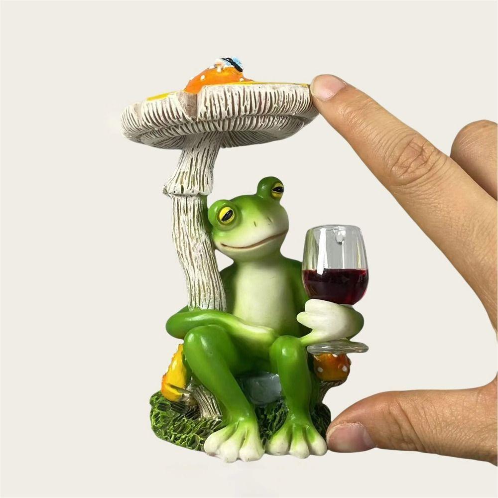 Cartoon Frog Garden Statue Red/Yellow Mushroom Resin Frog Sculptures Lawn Yard
