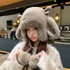 Милая плюшевая шапка женская зимняя для защиты от холода на улице, теплая защита ушей, рожки, подчеркивающие лицо, маленькая шапка-пуловер
