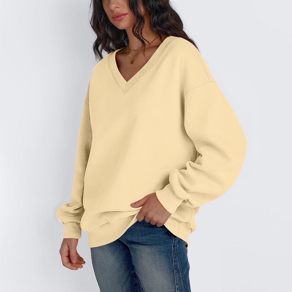 Women's Sweatshirt Sports Flannel  Sweatshirt Long Sleeve Top Casual V-Neck Sweatshirt