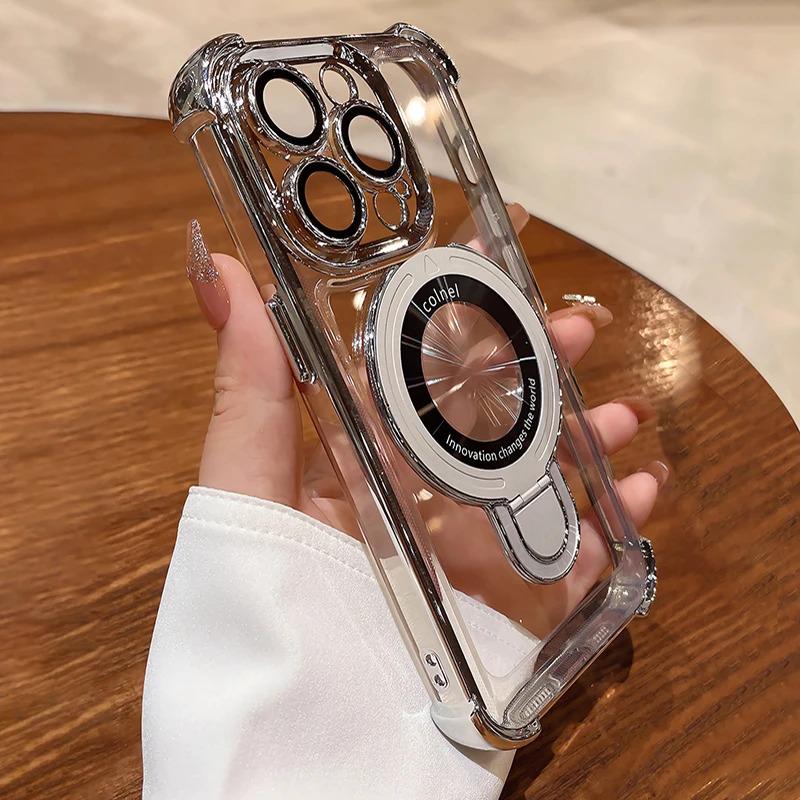 Ударопрочный Чехол-подставка из Мягкого ТПУ с Покрытием для IPhone 17 Air 16 15 14 13 11 12 Pro Max Plus Магнитная Защитная Крышка Magsafe