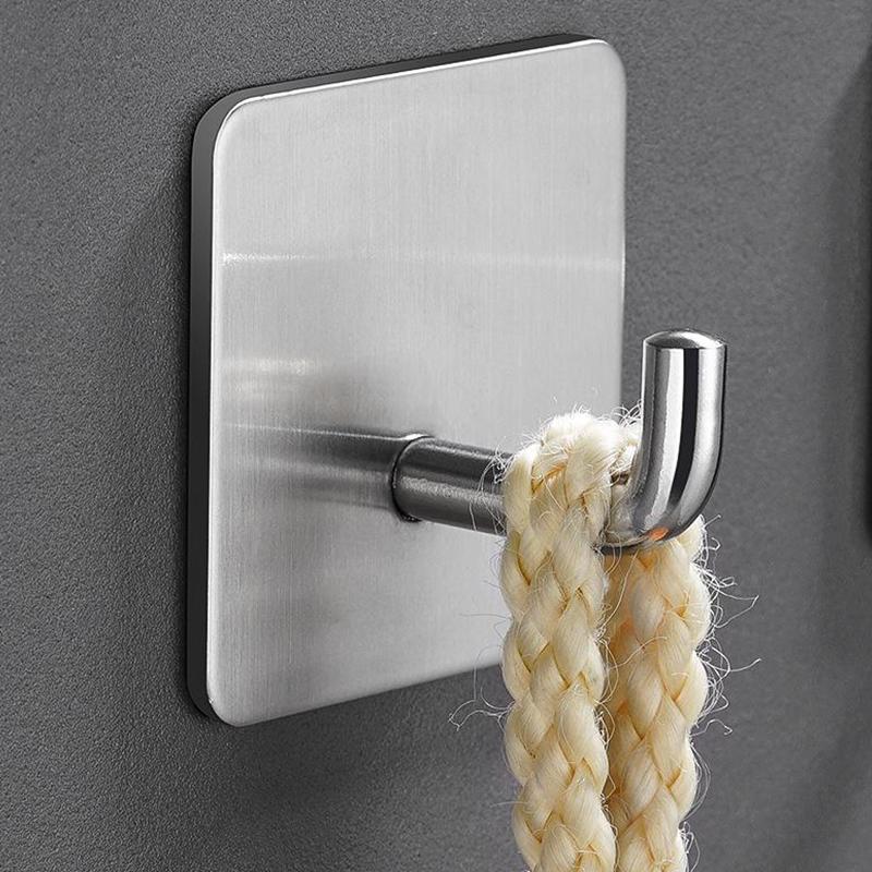 Крючки из нержавеющей стали без сверления, настенные подвесы, не оставляющие следов, крючки с сильным клеем, настенные полки, крючки для одежды за дверями ванной комнаты