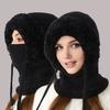3 In 1 Knitted Hat Women Soft Plush Winter Scarf with Face Guard Adjustable Straps Windproof Hooded Design Scarf