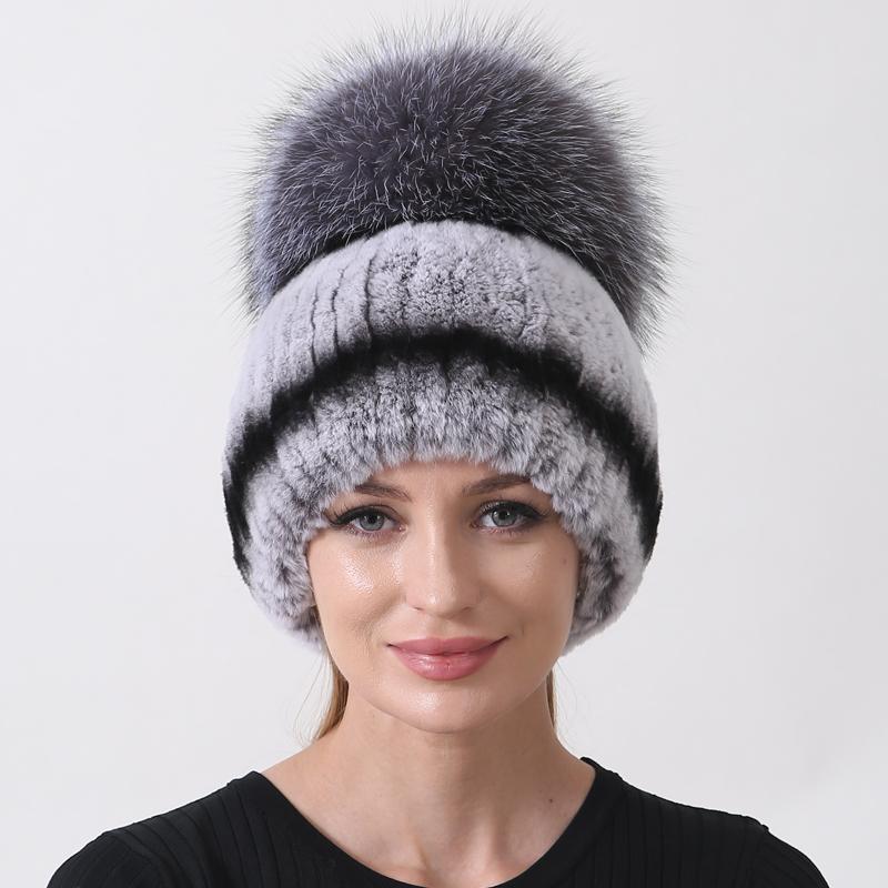 Зимняя теплая меховая шапка с помпоном, шариковая шапка из натурального меха кролика рекс, лисы, пушистая женская шапка