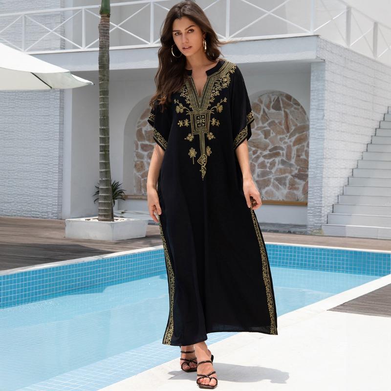 Женская мода лето весна цветочный узор принт рукава 1/2 V-образный вырез свободная талия повседневные платья