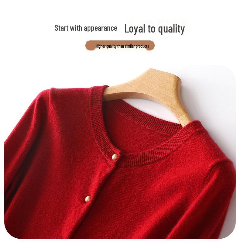Women's Cashmere Knit Cardigan - Long Sleeve, Loose Fit, Round Neck, Versatile for Autumn/Winter Commutes