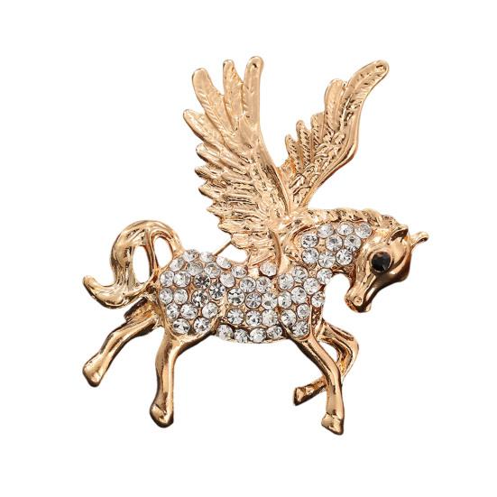Flying Horse Brooch Rhinestone Winged Horse Lapel Pin Sparkling Retro Horse Brooch Pin Outfit Accessory for Sweaters Hats Coats
