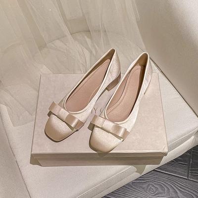 Ретро туфли атласные удобные с бантом туфли-лодочки женские 2025 новые на низком каблуке на высоком каблуке весна