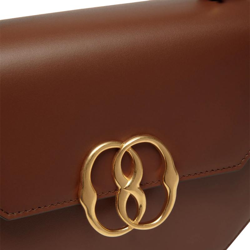 Bally Эмблема Однотонный Глянцевый Логотип Магнитная Застежка Клапан Золотая Фурнитура Кожаный Квадратный Наплечный Сумка Через Плечо Мини Женская Сумка Коричневый 6304713