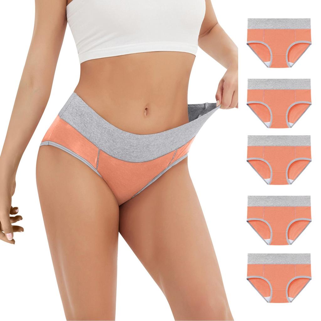5PC Women's Large Color Cotton High Waist Pants With Raised Hips Underwear