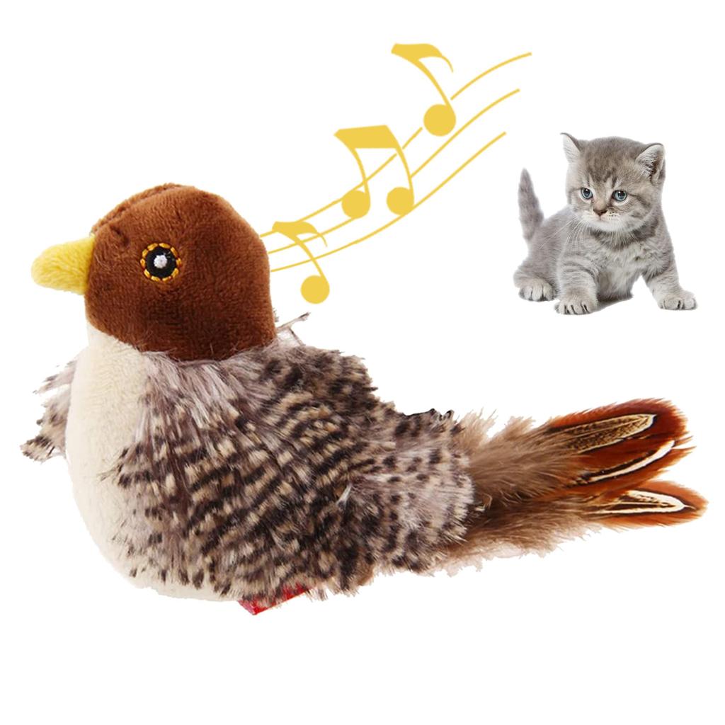 Игрушка-пищалка GiGwi Sound Bird для кошек, игрушки с перьями, интерактивная игрушка для кошек со звуками, звуковые игрушки, коричневая птичка, ёжик, мышка