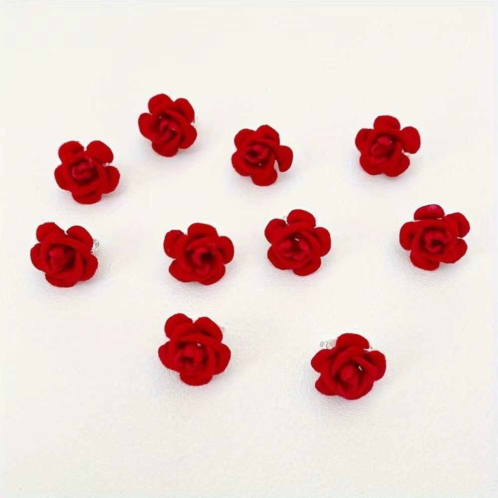 10pcs Fashion Korean Rose Hair Clip Red Mini Hair Claw Resin Hair Buckle Valentine's Day