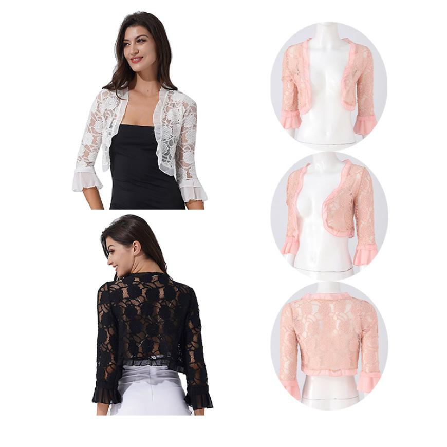 Ladies Half Sleeve Lace Bolero Shrugs Elegant Ruffle Open Front Cardigans Wedding Party Dress Accessaries