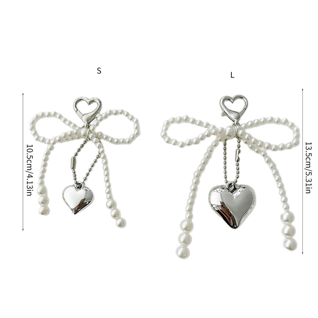 Fashion Heart Pearl Bowknot Charm Keychains Sweet Pendant Hanging Ornament Keyring Backpack Decoration for Women Girls