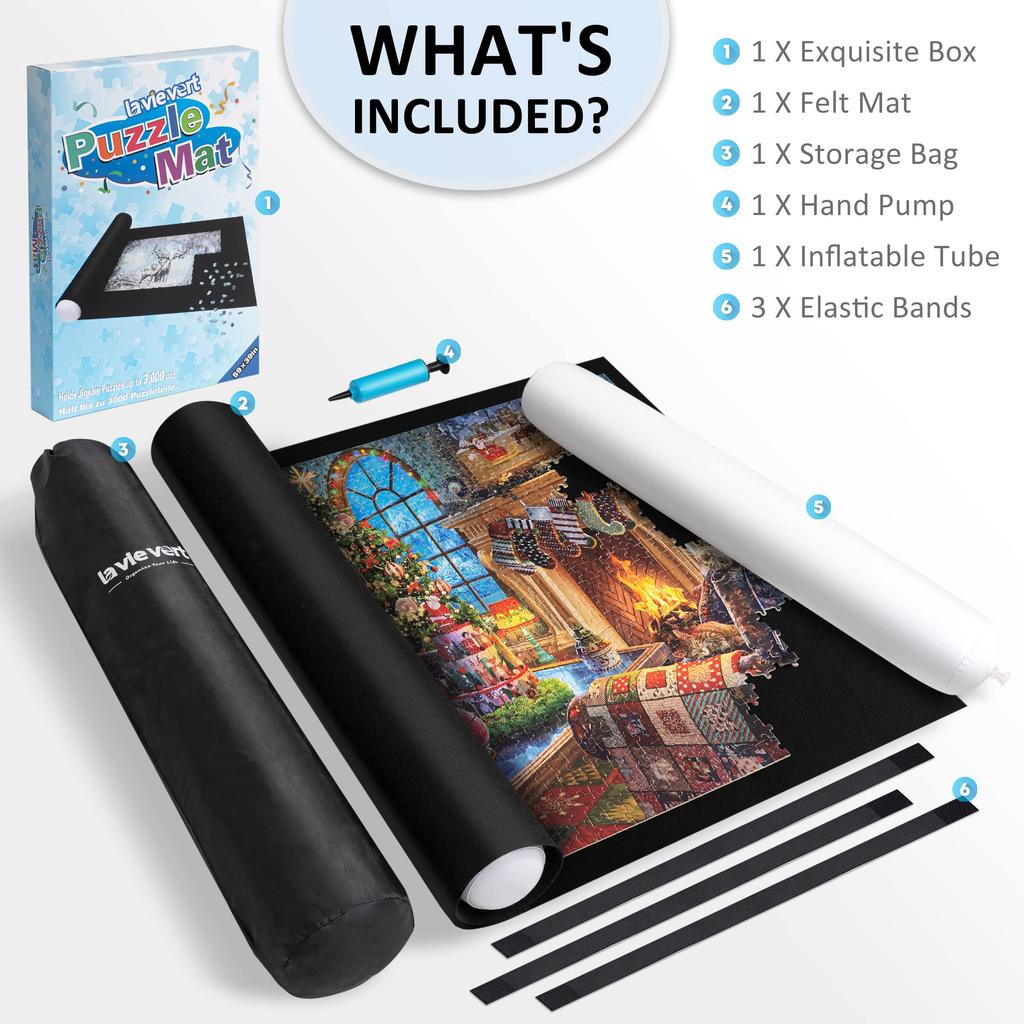 Lavievert Giant Jigsaw Puzzle Mat Roll-Up Portable Puzzle Saver Board, Large Felt Puzzle Mat with Storage Keeper Holder, Drawstring Closure Storage