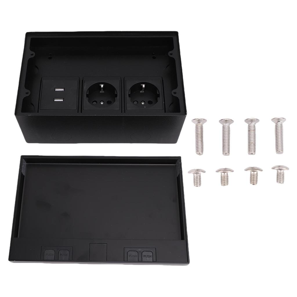 Recessed Floor Outlet Box Water Proof Stainless Steel Flat Socket Kit 4KW with 2 Two Prong 2 USB Port for Marble Black