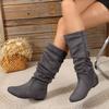 Foreign Trade Large Size Medium Boots Women's 2024 New Side Zipper Pleated Stacking Boots Flat Bottom Suede Western Boots