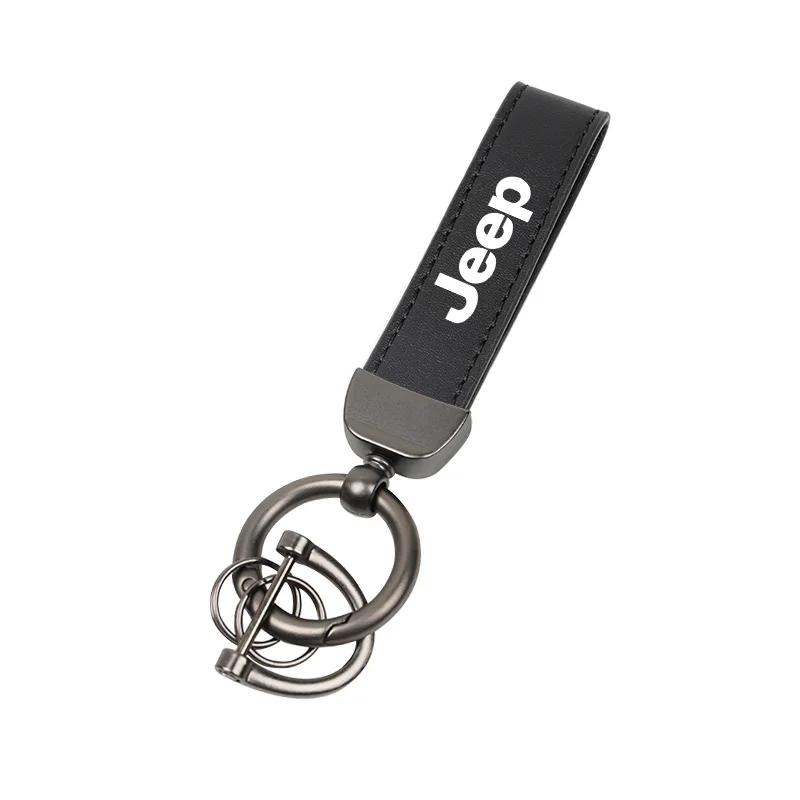 For Jeep Car Key Ring Cowhide Leather Keychain Waist Pendant Carabiner For Jeep Grand Cherokee Wrangler JK Gladiator Compass