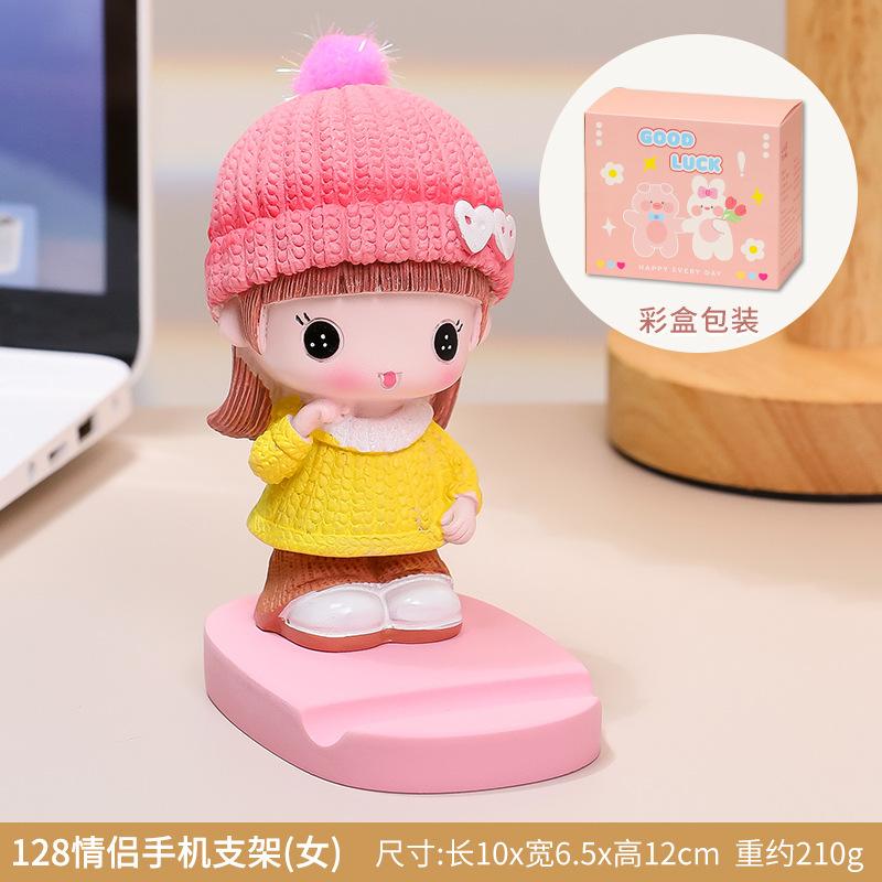 Cartoon mobile phone holder desktop desk couple cute handmade ornament high-end teachers' Day gift small ornament