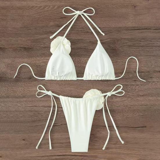 2 шт./комплект женский комплект бикини на шнуровке бюстгальтер с подкладкой плавки комплект 3D цветочный декор пляжный стиль купальники