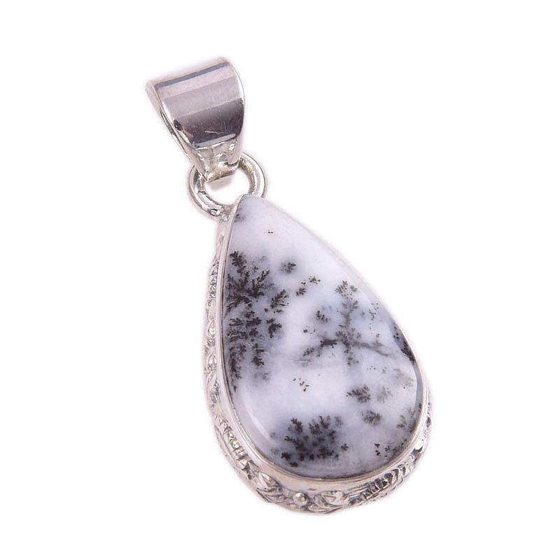 Подвеска из натурального опала дендрита из стерлингового серебра 925 пробы 1,5 дюйма O5b08