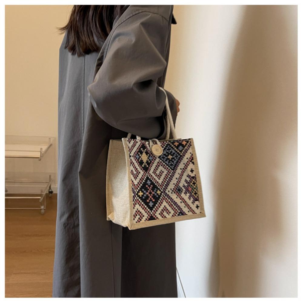 JMXD-этнический стиль Холщовая сумка, летняя мода, портативная льняная сумка для ланча, сумка Bento, ручная сумка для мамы