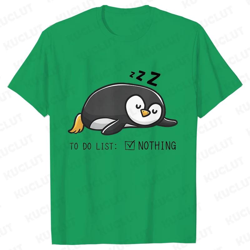 To Do List Nothing Penguin Funny Print T-Shirt Women Lazy Penguin Humorous Top Female Fashion Tshirt Short Sleeve Summer Clothes