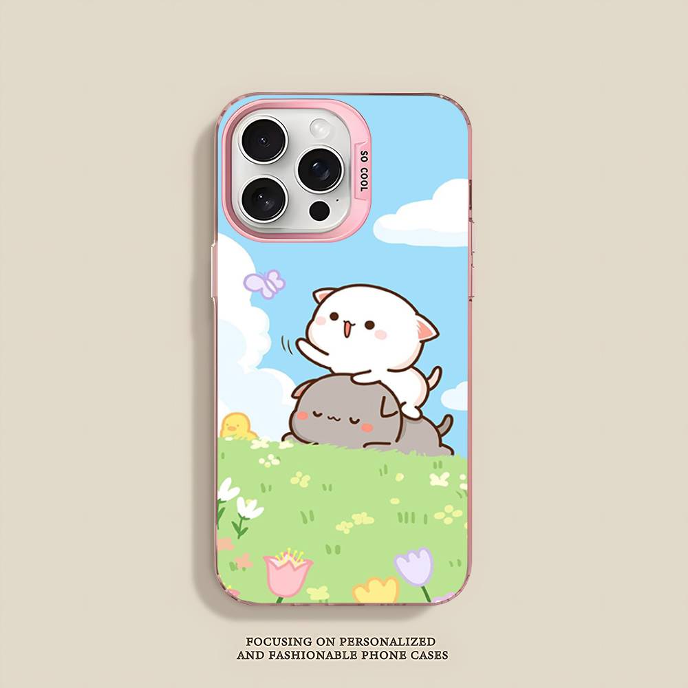 Мультяшный Милый Кот Чехол для Телефона Для iPhone 17 16 15 14 11 12 13 Pro Max Plus Pro Цветной Серебряный Чехол