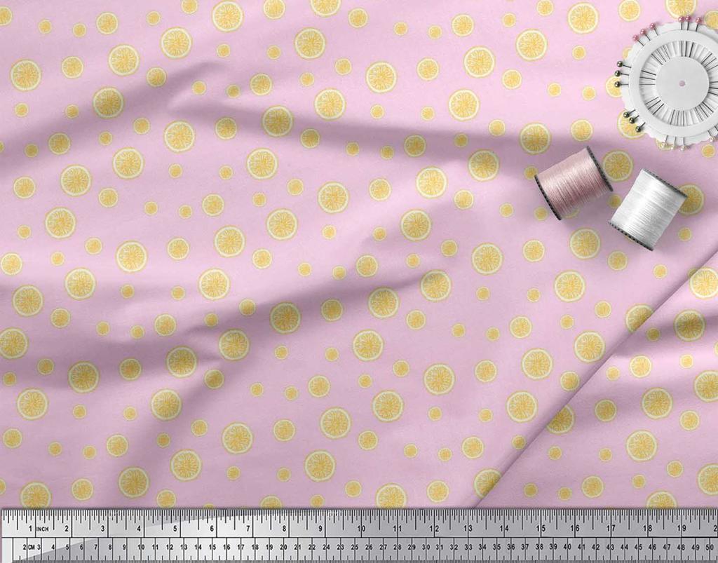 Soimoi Japan Crepe Satin Fabric Lemon Slice Shirting Printed Craft Fabric by the Metre 42 Inch