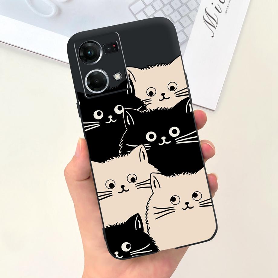 For Cover Reno 7 4G Case Shockproof Soft Silicone Phone Cases For OPPO Reno 7 Global CPH2363 Reno7 4G Back Cover Fashion Cat