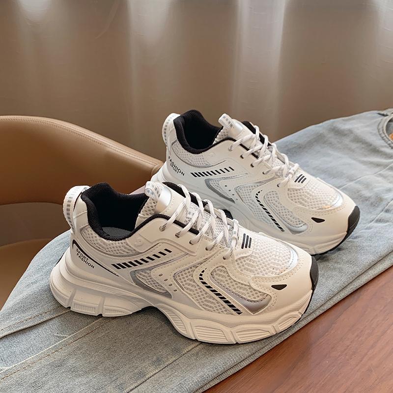2024 Новая женская обувь весна-осень, модная, сочетающаяся по цвету, на шнуровке, низкая, сетчатая, дышащая, женская спортивная обувь