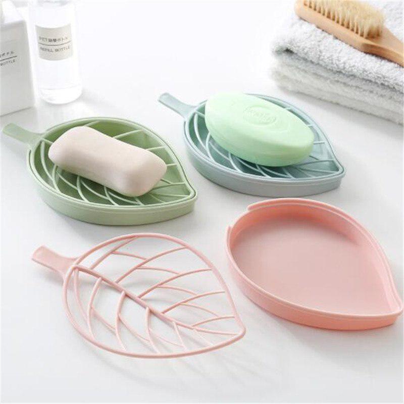 Creative Leaf Shape Plastic Double Layer Soap Box Dish Storage Plate Tray Holder Case Container
