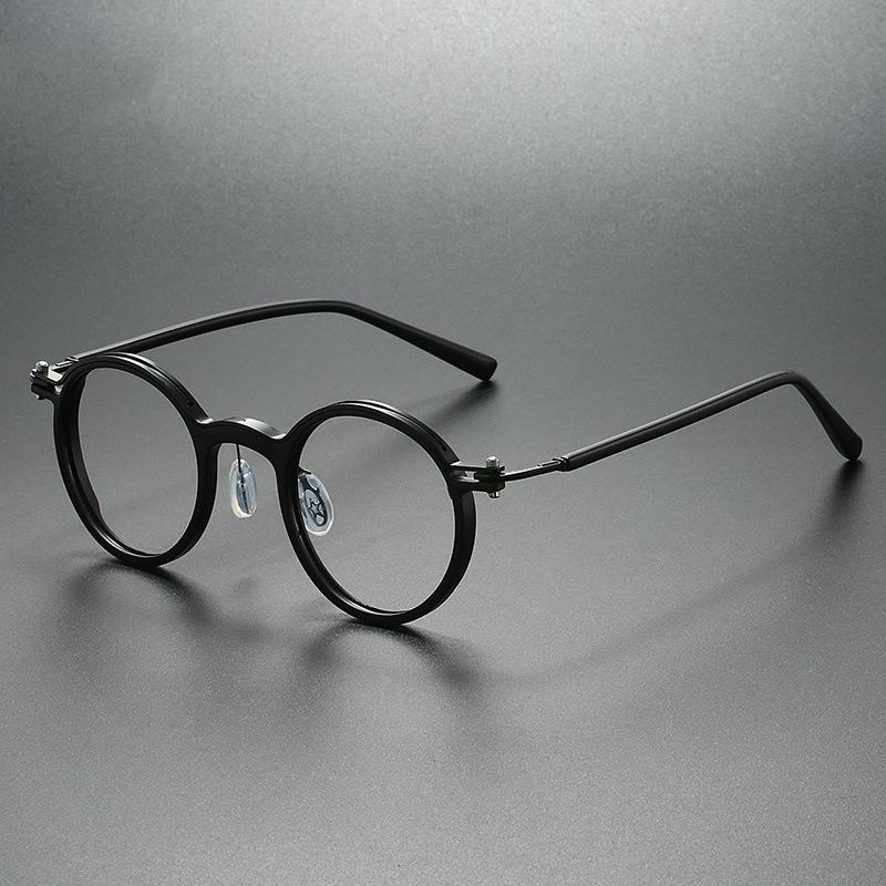 New Vintage Fashion Eyeframe Men'S And Women'S Round Frame Punk Metal Anti Blue Light Flat Glasses