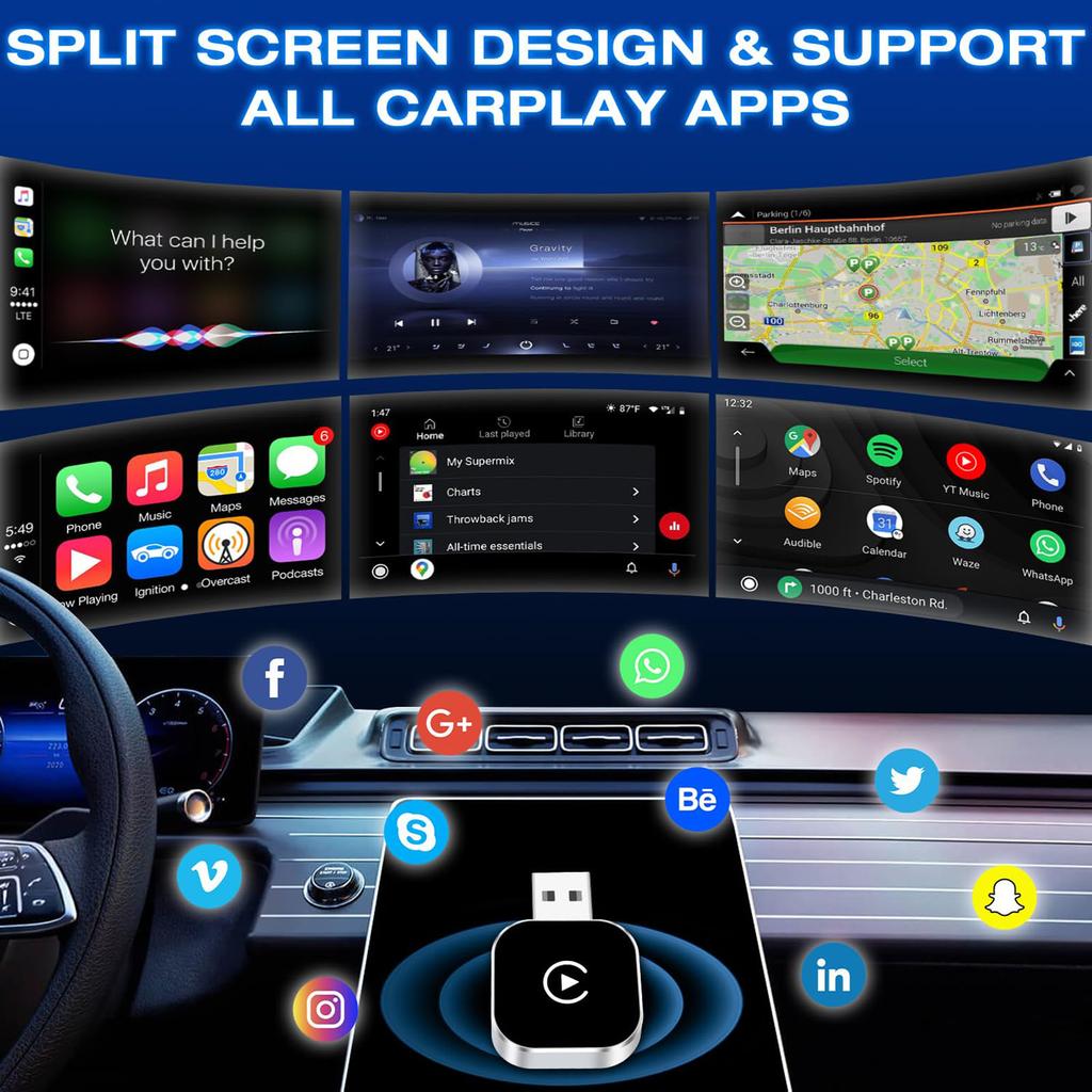 2-in-1 Wireless Android Auto Adapter, Plug Play Converts Wired To Wireless, Fast Auto-Connect, No Delay