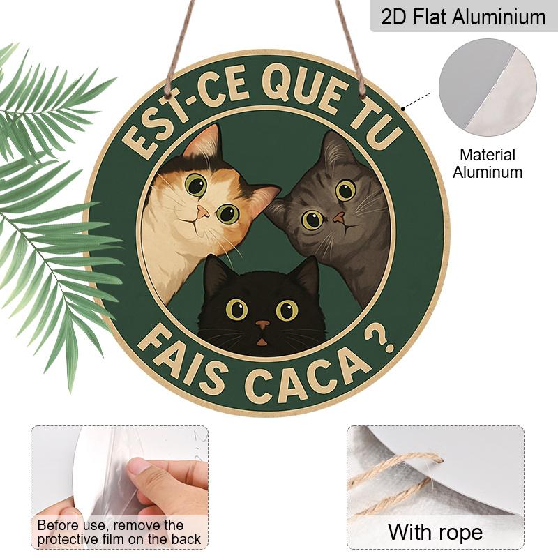2D Flat, 1pc 7.87 Inch Round French Cat Aluminum Sign, "Did You Poop?" Vintage Decorative Plaque, Three Cats Playful French-Style Vintage Decor