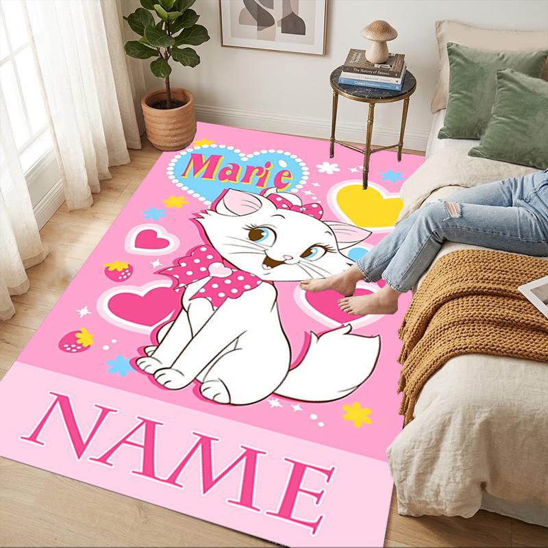 Personalized Name Cat Love Living Room Non-Slip Area Rug Soft Carpet for Bedroom Kids Playroom Sofa Office Home Decor Doormat