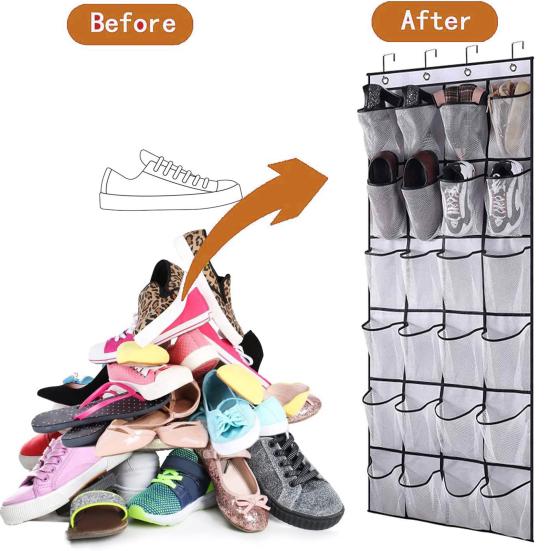 12/24 Grids Shoe Rack Storage Bag Transparent Oxford Cloth PVC Organizer Multi Layer Hand Washable Shoe Holder
