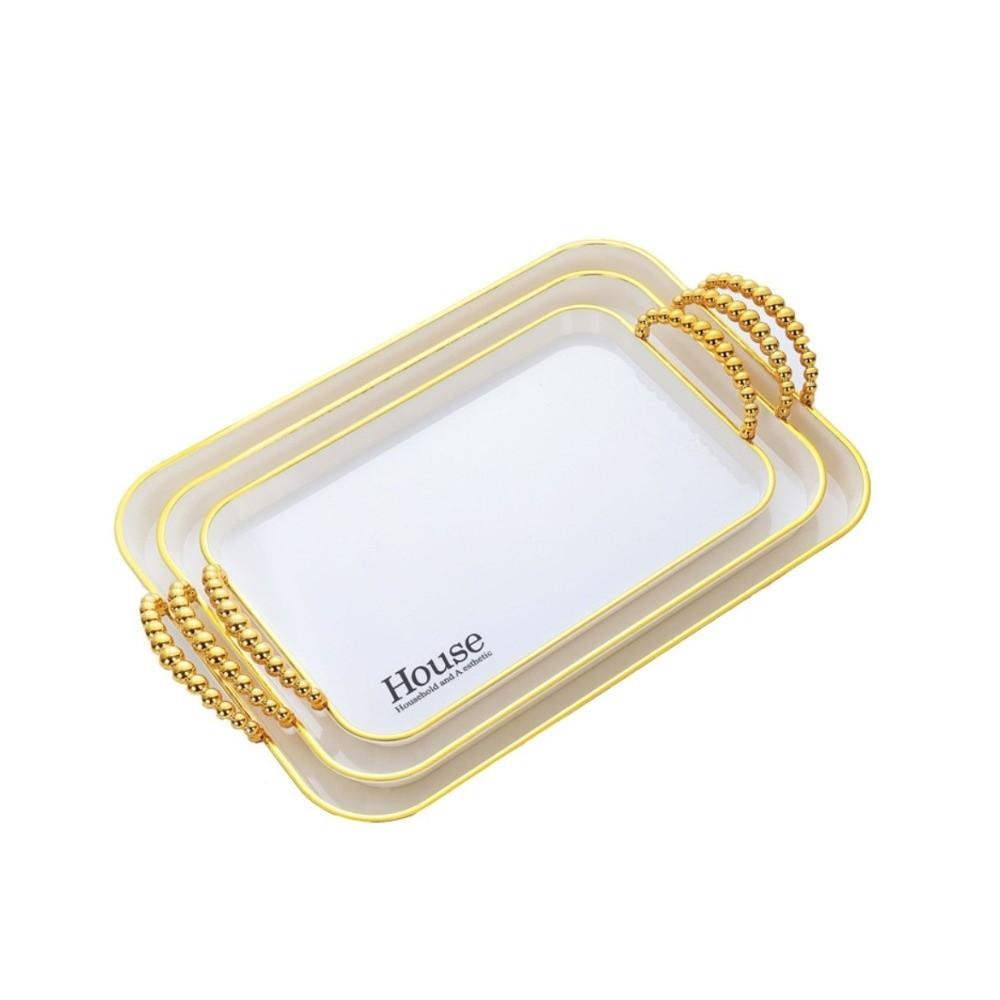 3PCS Golden Handle Dessert Tray Plastic Afternoon Tea Tray Multi-functional Beverage Plate Fruit