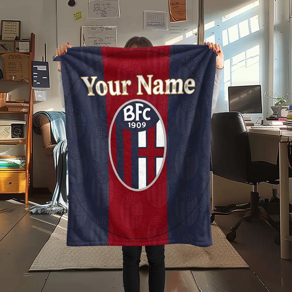 1PC Bologna Fc Custom Name Patterned Flannel Blanket Suitable For All Seasons For Home Decor Warmth And Comfort Gifts Holiday Present