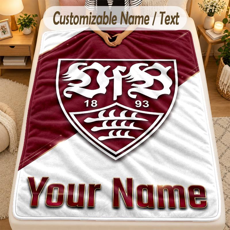 Flannel BlanketVfB Stuttgart FC Custom Name Text Personalized Soft Warm Throw Blanket Home Decor Gift
