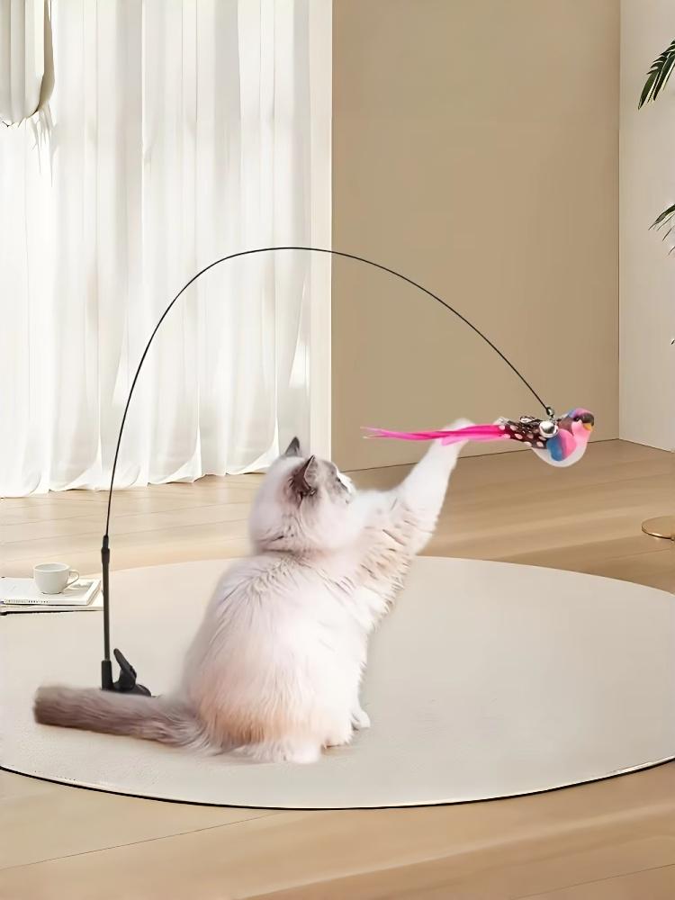 4pcs/set Strong Base Cat Teaser Set - Long Pole Cat Interactive Toy with Bell Kitten Hunting Training Toy