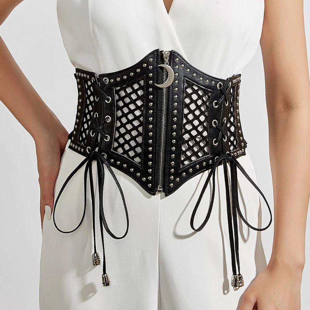 Waistband Hollow Corset Belts PU Leather Wide Waist Belt Slimming Leopard Print Cummerbunds Women