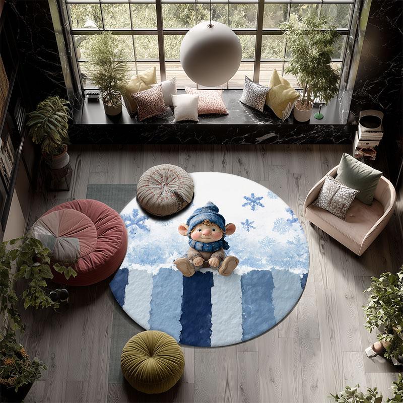 Cartoon Snowman pattern round rug,Carpet Rug for Living Room Bedroom Playroom ,Non-slip Floor Mat,Holiday Gifts and Birthday Gifts.