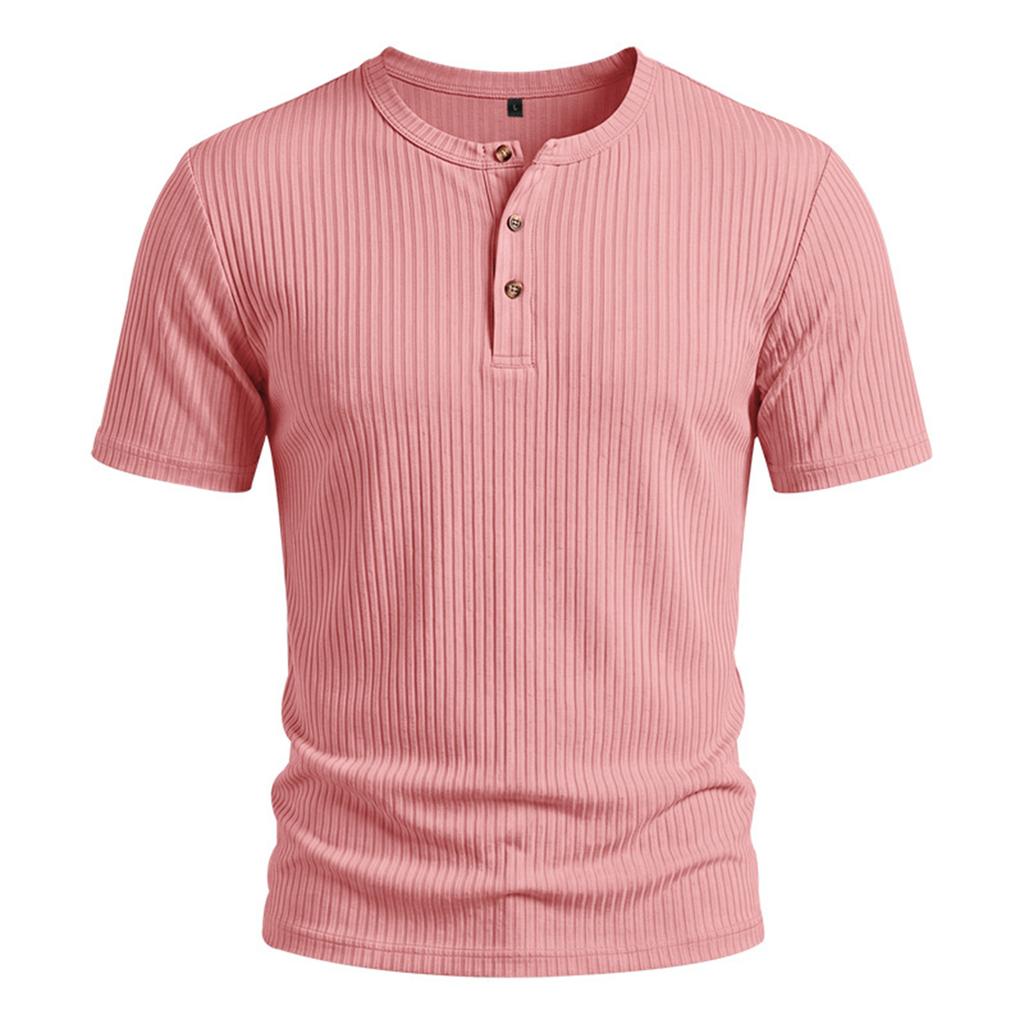 Мужская повседневная легкая рубашка-henley в рубчик, с коротким рукавом, с пуговицами на воротнике, облегающего кроя, из мягкой дышащей ткани, летний топ