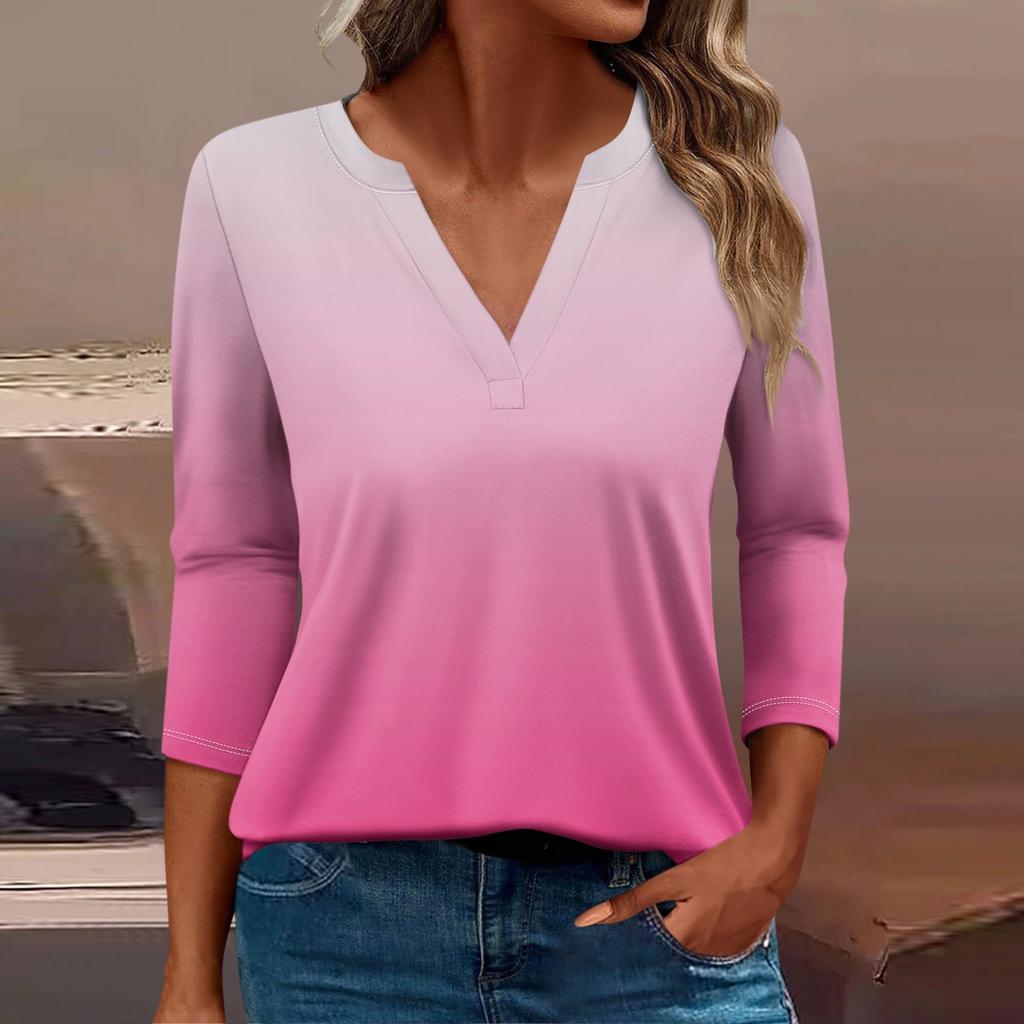Женская футболка Футболка с принтом Рукав 3/4 Повседневные Выходные Мода Базовый V-образный вырез Обычный топ