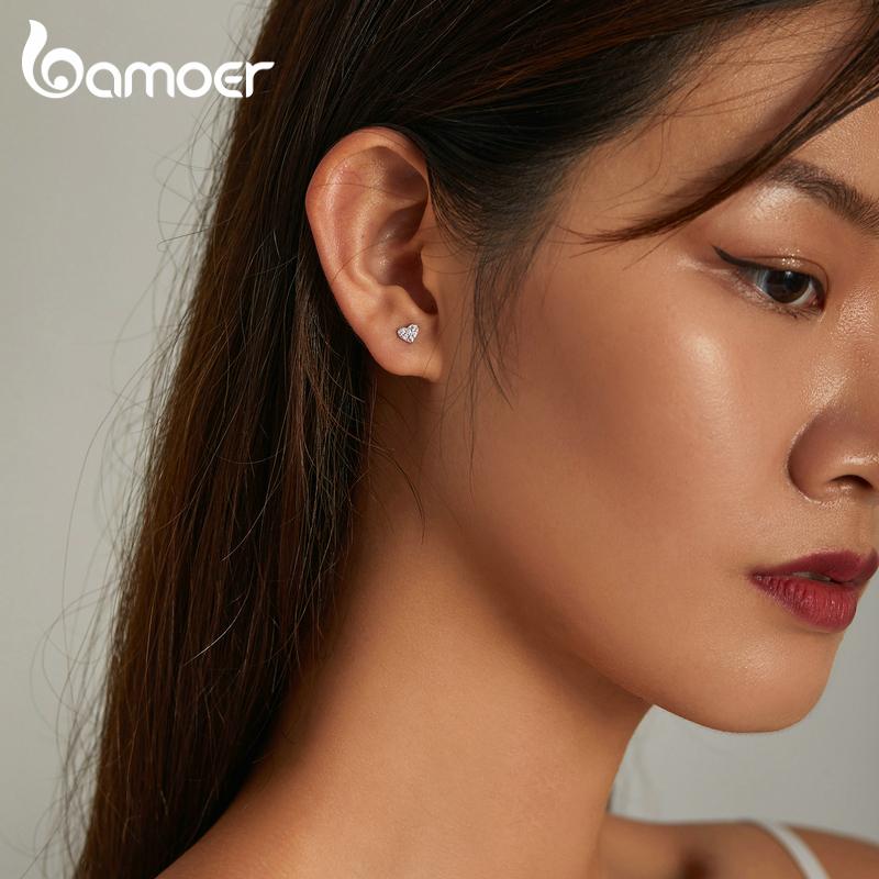 Женские серьги-гвоздики BAMOER из стерлингового серебра 925 пробы с цирконием и изящными ювелирными изделиями