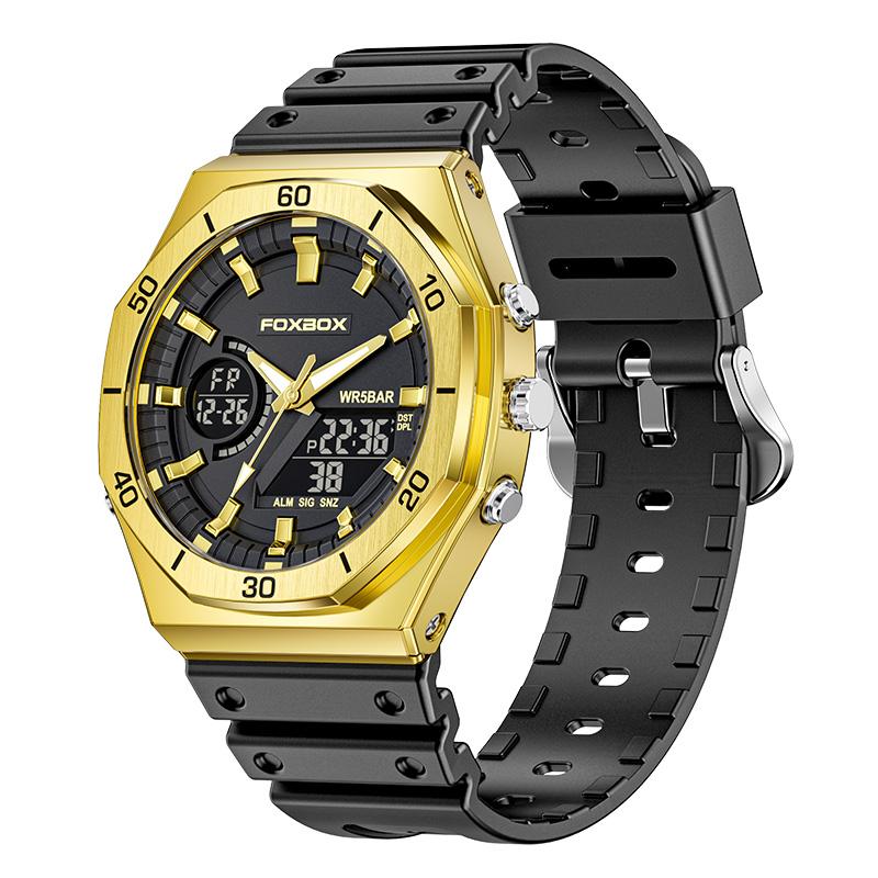 FOXBOX Fashion Men's Quartz Watch Comfort Silicone Sports Strap Military Man Watch Dual Display Waterproof Date Digital Watches