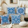 Blue White Floral Tile Pillow Covers, Moroccan Damask Decorative Throw Pillow Cases, Boho Home Decor For Sofa Bed, No Insert