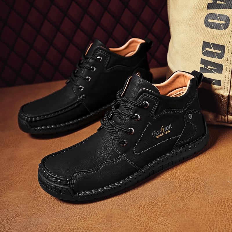 39-46 Мужская повседневная обувь среднего размера, уличная кожаная обувь, туфли большого размера на плоской подошве ручной работы